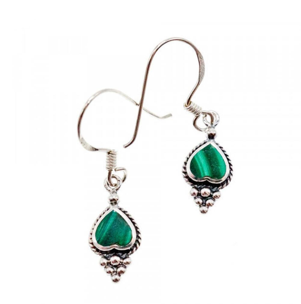 925 Sterling Silver Malachite "Heart" Earrings